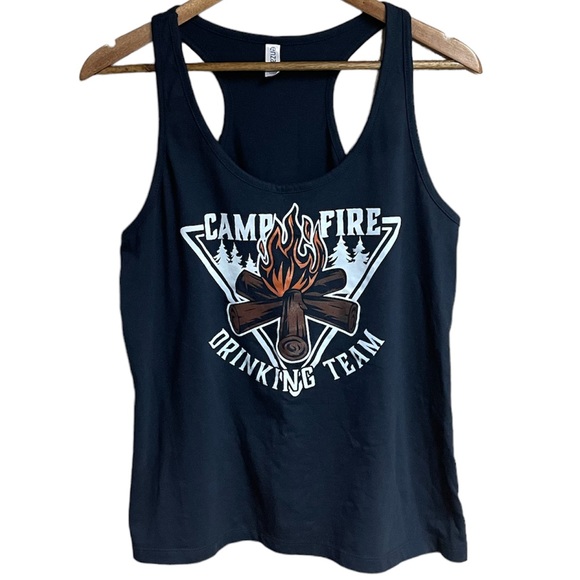 Campfire Drinking Team Funny Graphic Ladies Tank Top Sz L - Picture 1 of 4